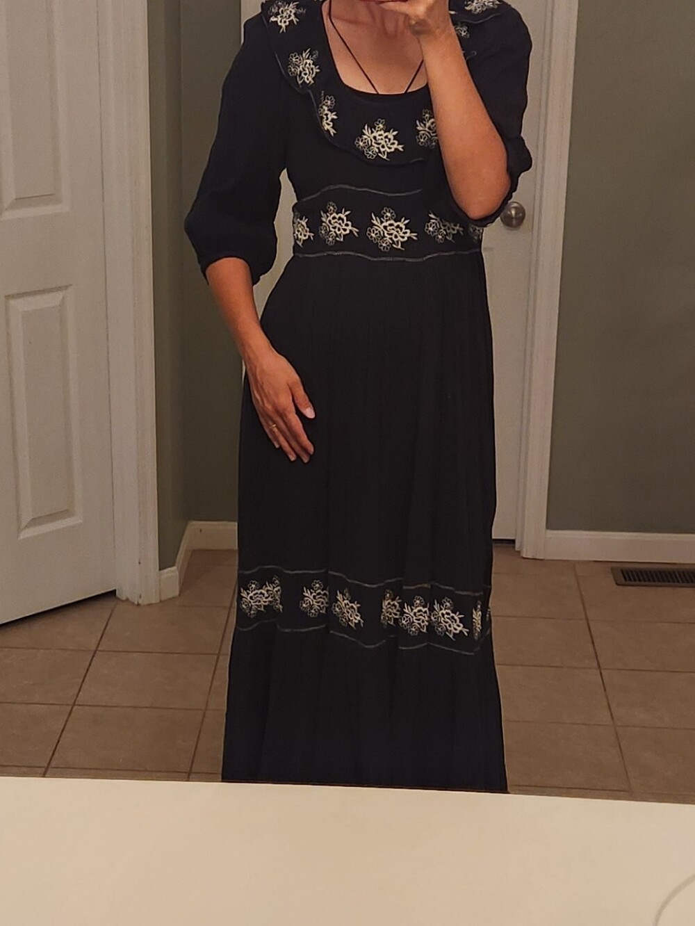 Free People Lovers Lane Size M Maxi Dress  Black Embroidered Tiered - Picture 5 of 14